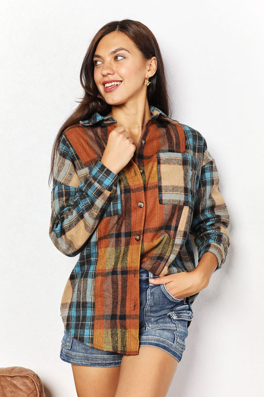 Double Plaid Hem Shirt Jacket