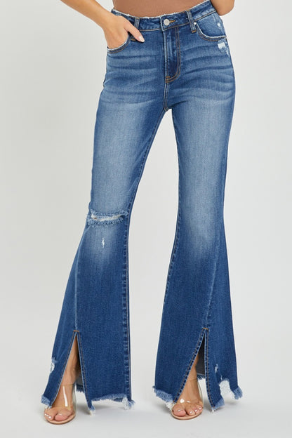 High Rise Front Slit Jeans