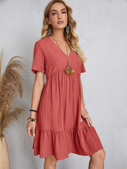 V-Neck Short Sleeve Dress