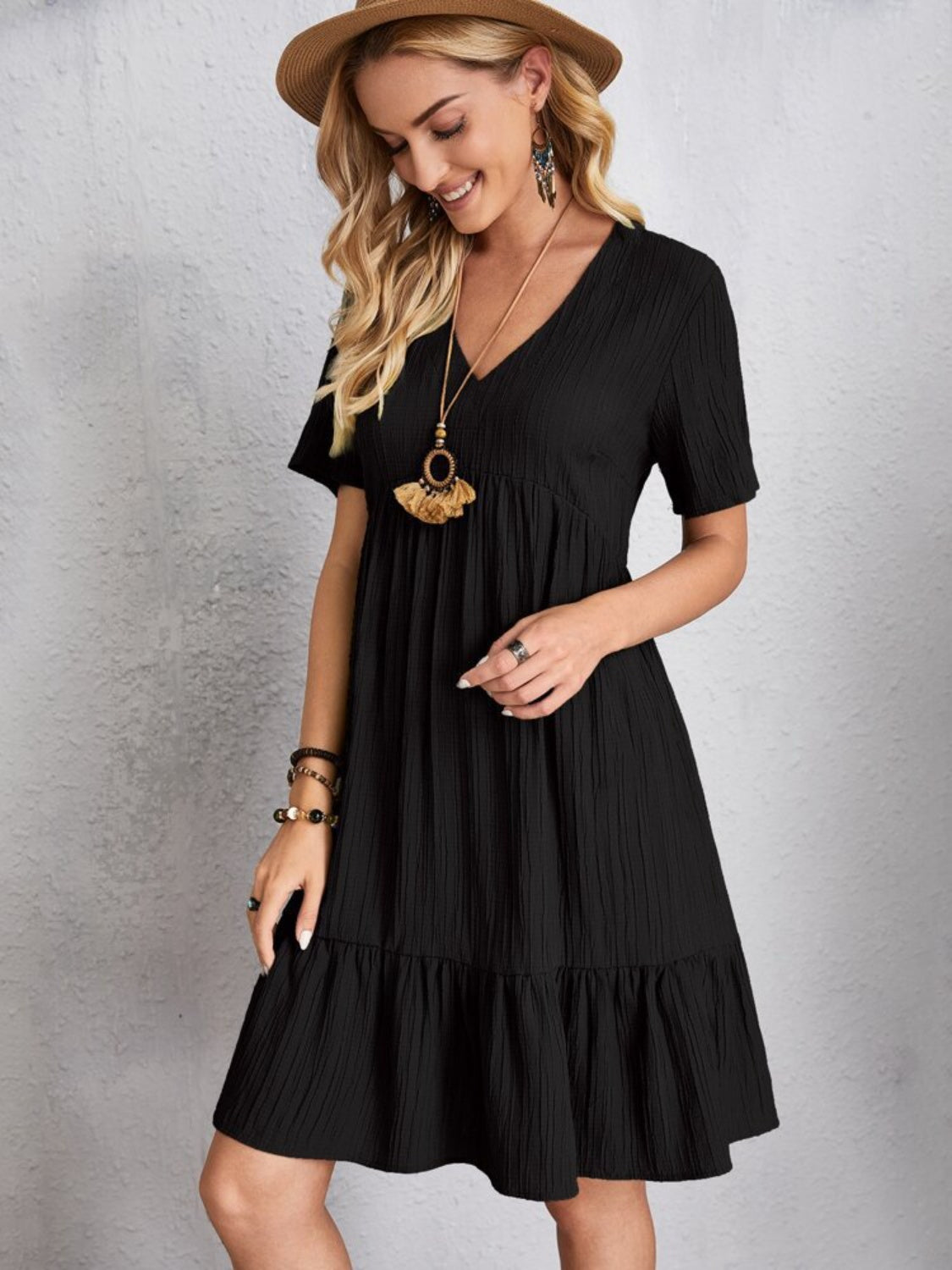 V-Neck Short Sleeve Dress