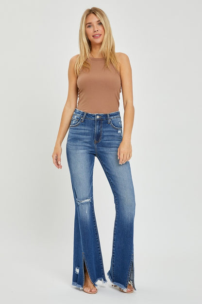 High Rise Front Slit Jeans