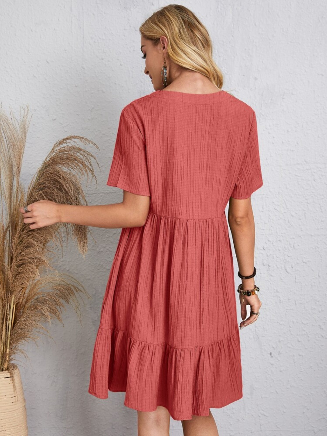 V-Neck Short Sleeve Dress