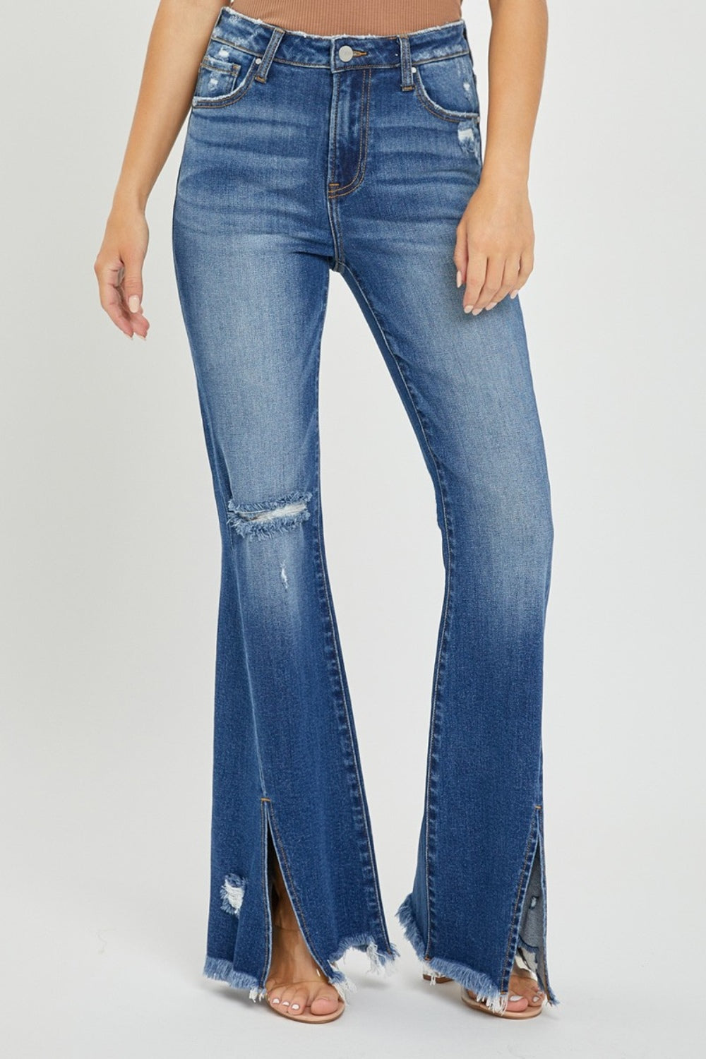 High Rise Front Slit Jeans