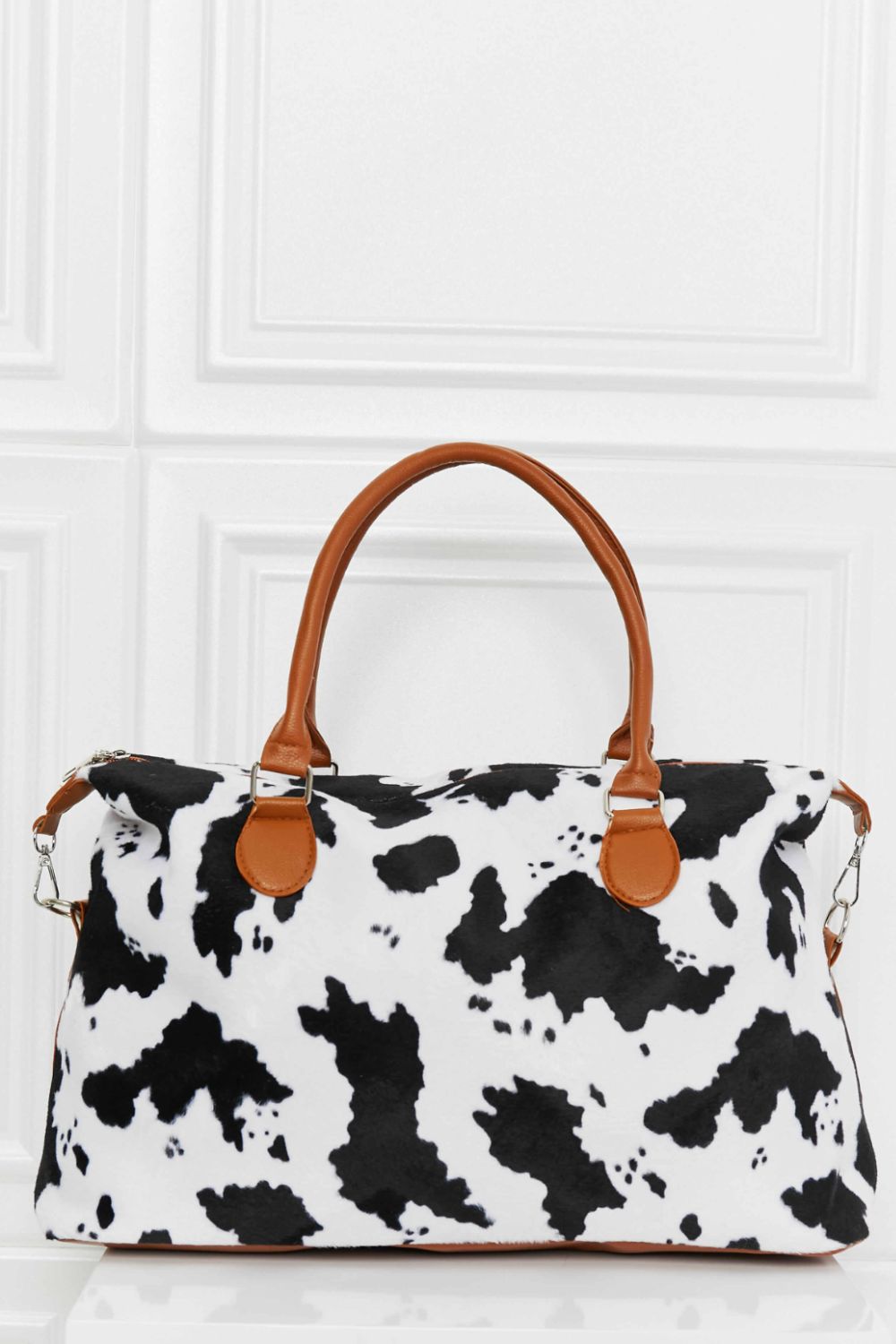 cow print weekender bag